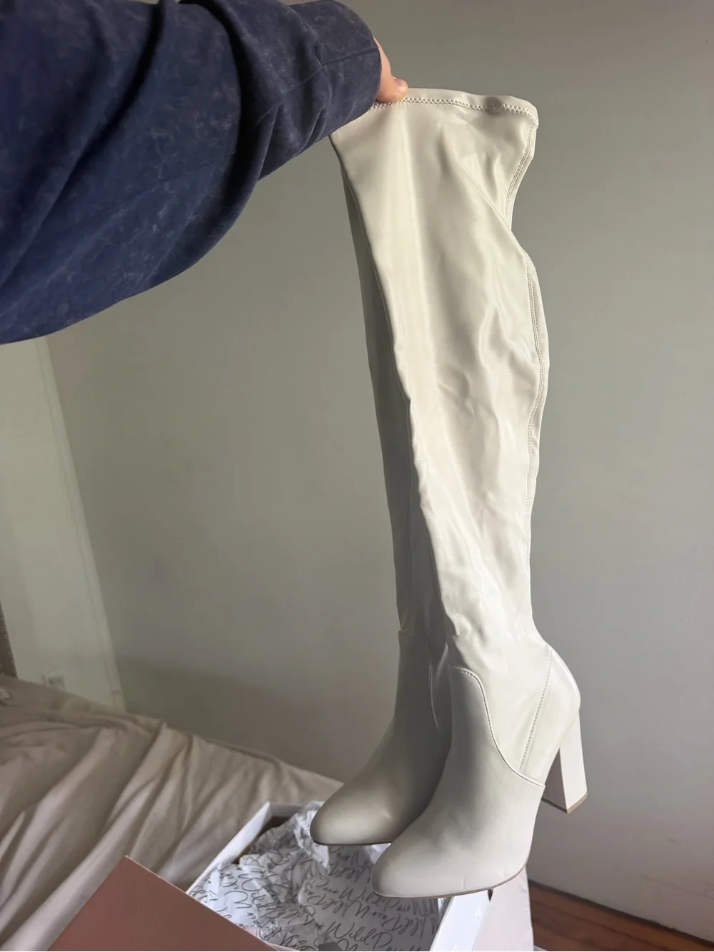 High Heel High Knee Boots - Women's Off White